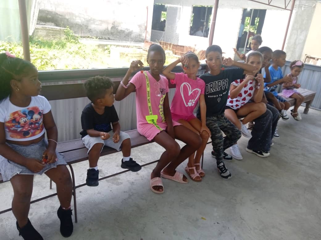 Several children on bench